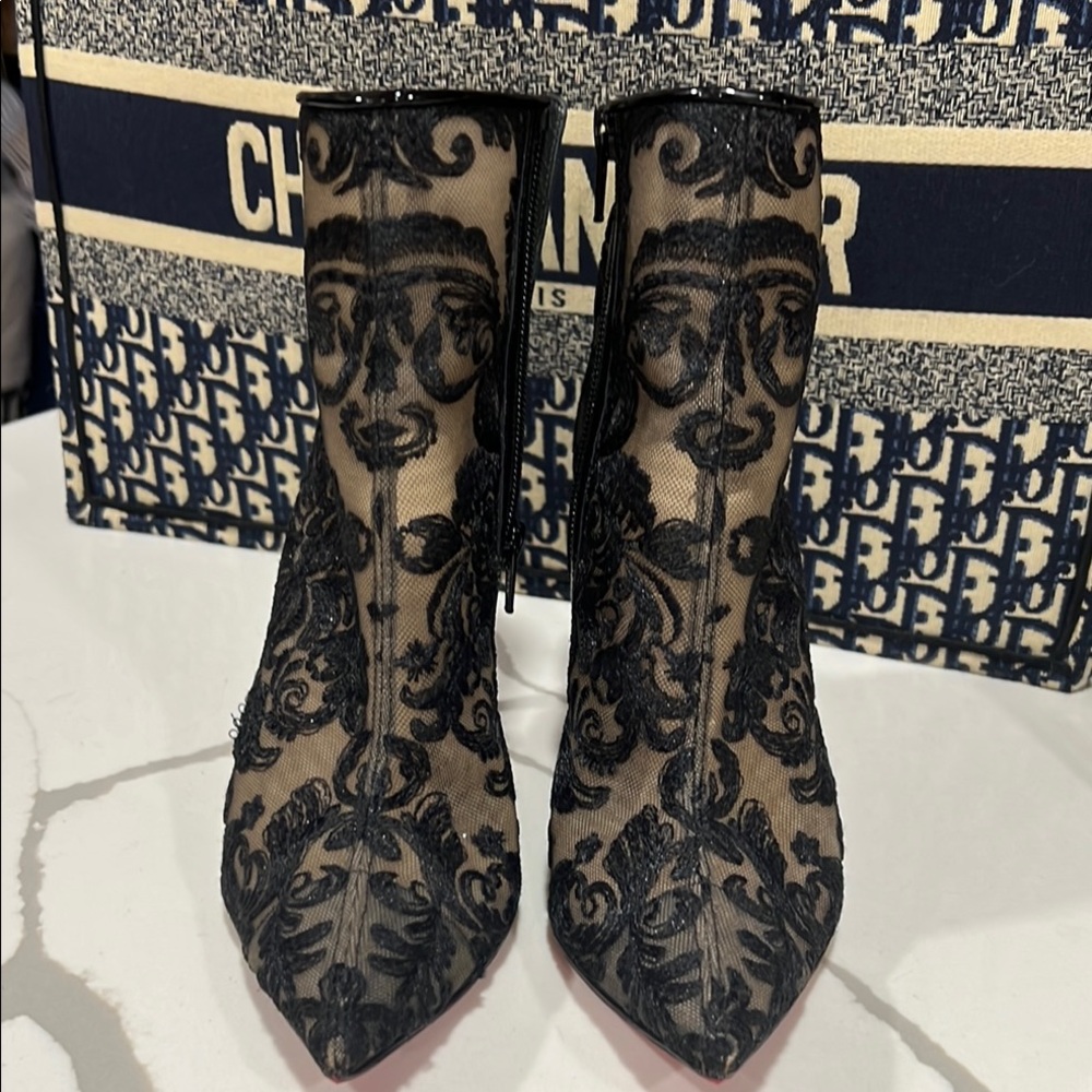 Christian Louboutin black Lace Ankle Boots